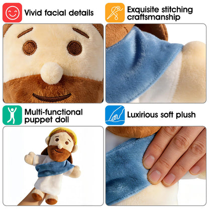 AKAIXI Jesus Hand Puppet Plush Jesus Doll 13" Blue Religious Bible Character Puppet Interactive Toy Fit Adult Hand Christian Easter Gifts for Baby Toddler Sunday School Kids First Communion Baptism