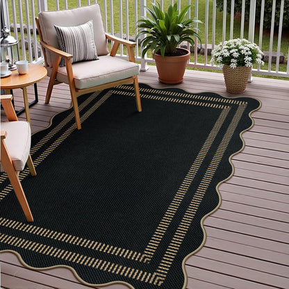 LORWER Modern Easy Jute 3x5 Outdoor Patio Rug, Black Washable Rugs for Entryway Indoor Kitchen Rugs, Farmhouse Neutral Non Slip Carpet for Living Room Backyard
