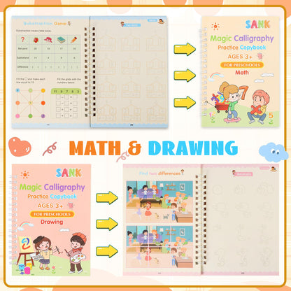 Magic Grooved Writing Practice Books, Reusable Grooved Handwriting Practice for Kids 3-8, Grooved Writing Books for Kindergarten Preschool Kids