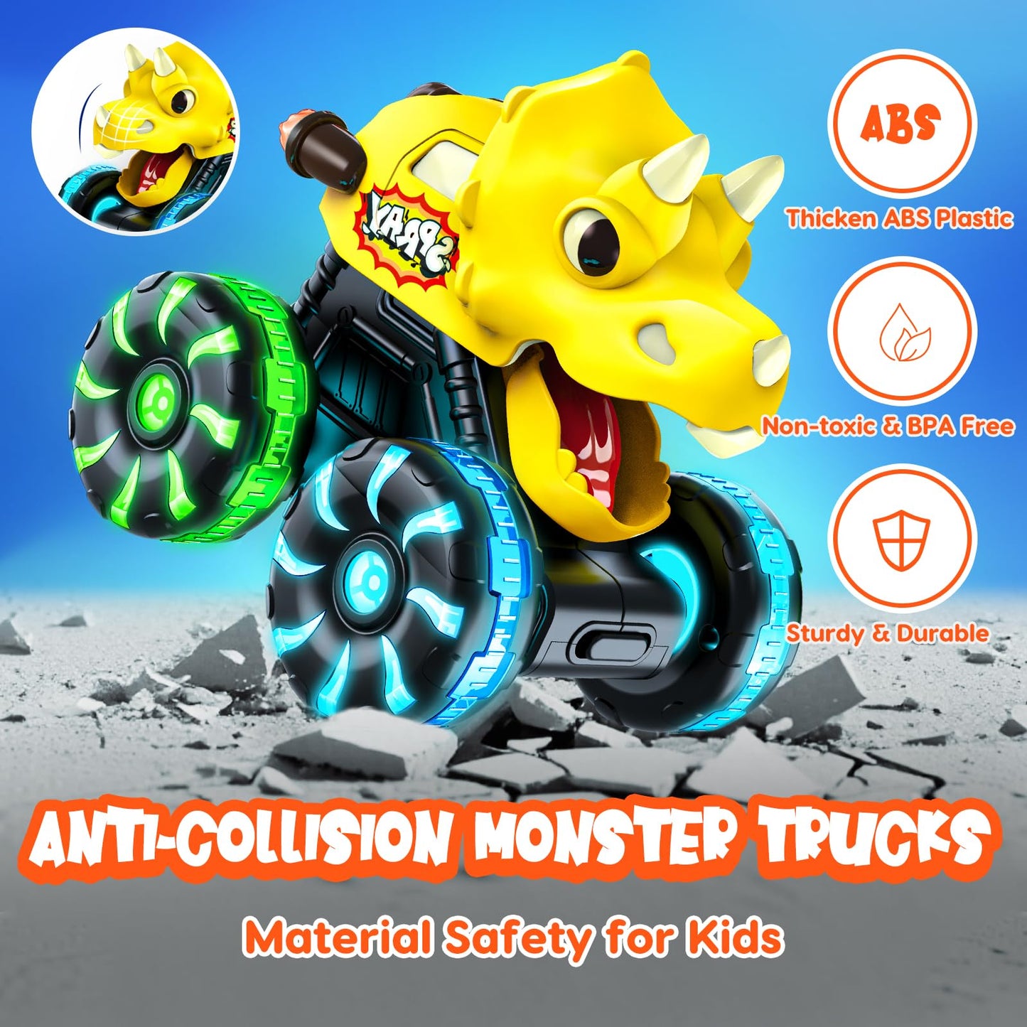 Monster Truck Toys Dinosaur Cars for Toddlers 1-3, Press and Go Cars Truck Toys for 1 2 3 4 5 Year Old Boys Girls Gift, Light Up Boy Toy Dinosaur Cars for 2 3 4 One Two Year Old Boy Birthday Gifts