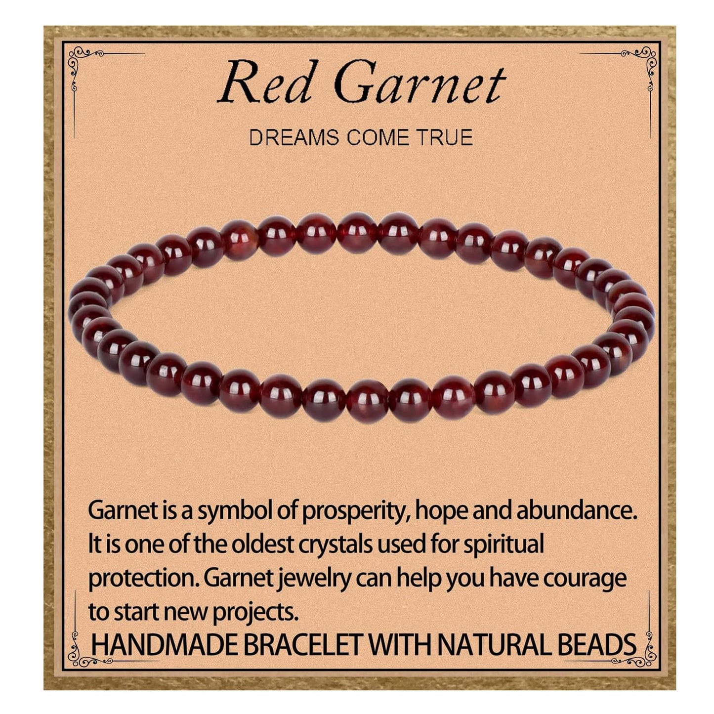 LPBeads Handmade Natural Gemstone Stretch Elastic 4mm Garnet Bracelet Healing Crystal Round Stone Beads Jewelry Gifts for Women Men