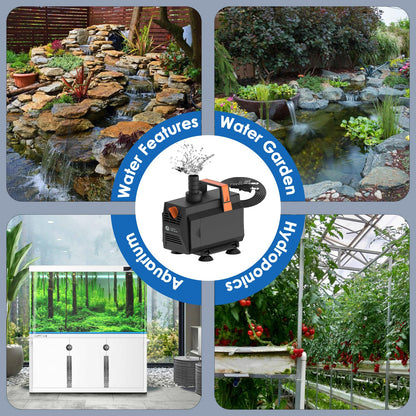 AquaMiracle 1200GPH Submersible Water Pump Pond Pump(4500L/H, 70W), Water Fountain Pump Aquarium Water Pump with Flow Control for Fish Tank, Waterfall, Statuary, Filtration, Water feature, Hydroponics