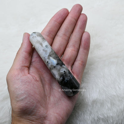 Amazing Gemstone Rainbow Moonstone Crystal Wand Massage Stick - Pelvic Wand Gua Sha for Adults - Crystals and Healing Stones Massage Wands for Adults Gifts (Smooth)