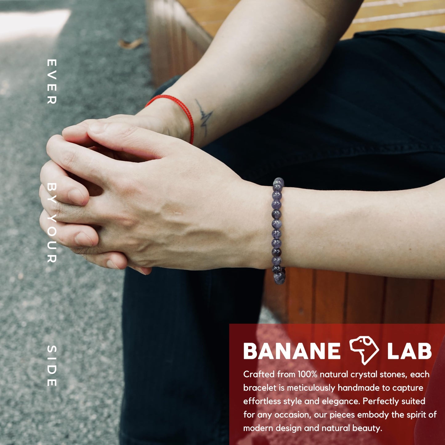 BANANE LAB Amethyst Bracelet for Men Women 6mm - Real Natural Purple Crystal Bead Stretch Bracelets - Standard 6.5" Wrist Fit with DIY Repair Kit (Elastic String & Extra Beads) - Unisex Healing Gift