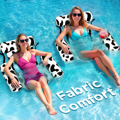 Funscape Pool Floats Chairs Adult, 2 Packs Heavy Duty Inflatable Swimming Pool Lounges, Fabric Floating Hammock Seat, Kid Blow Up Pool Noodle, Lake Raft Floaties, Fun Summer Beach Water Party Game—Cow