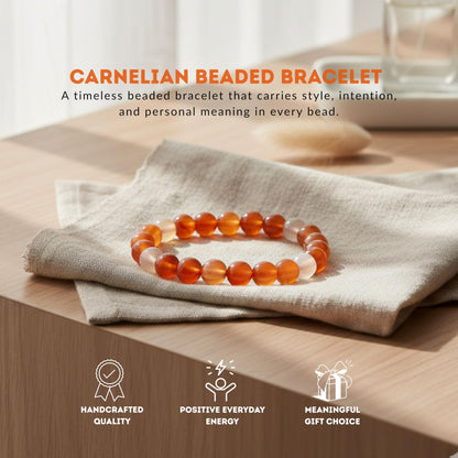Cherry Tree Collection Carnelian Beaded Bracelet – Genuine 8mm Gemstone Stretch Bracelet for Men & Women – Handmade Crystal Bracelet - (Carnelian - S)