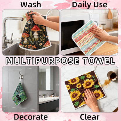AiHeart Kitchen Dish Cloths,6-Pack Reusable Soft Dishcloths with Hanging Loop,7×7inch Kitchen Towels,Microfiber Hand Towels,Home Decoration,for Housewarming Gifts,Cooking Enthusiasts-Combination A