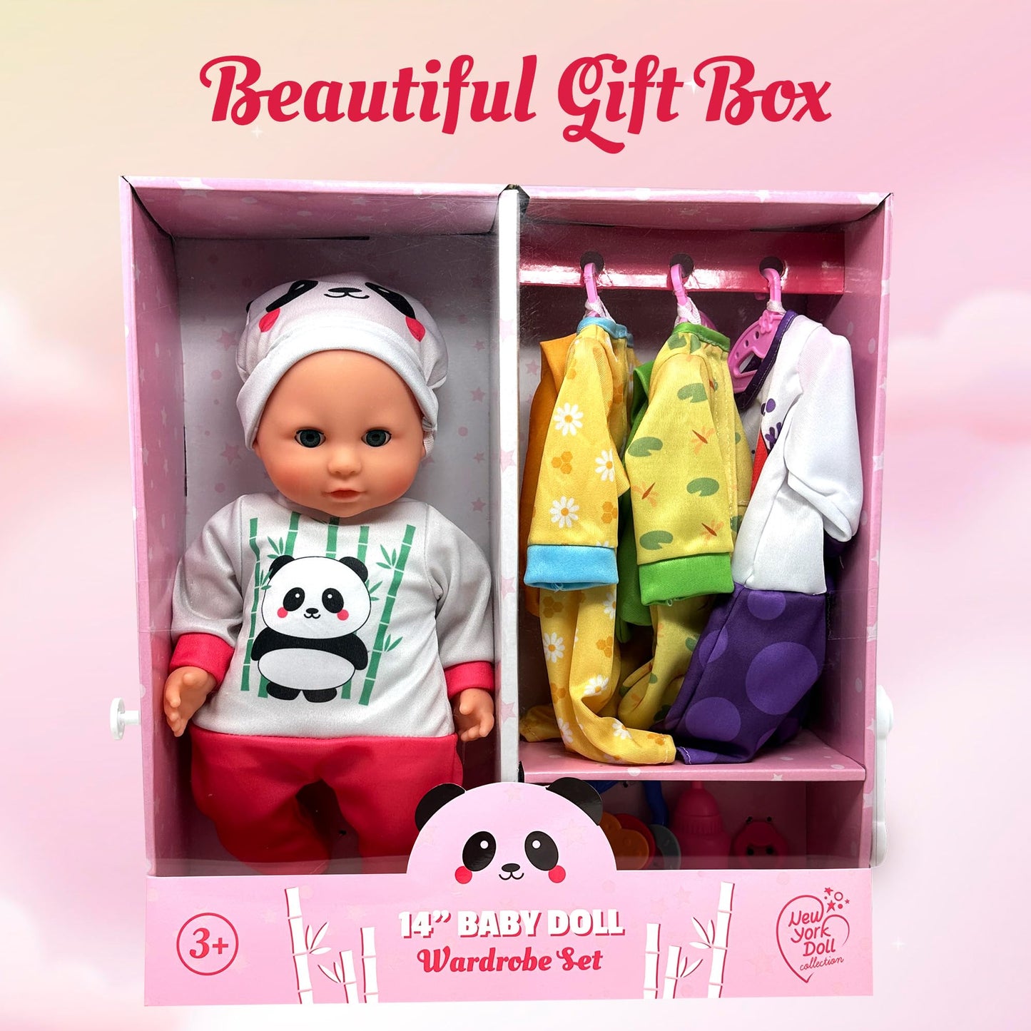 Soft Body Baby Doll with Accessories & 4 Sets of Animal Outfits, Realistic Baby Doll with Clothes & Toys, 14 Inch Doll Play Set Wardrobe Closet, Baby Dolls for Girls, Kids Gift for 3 4 5 Year Old