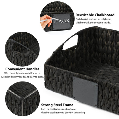 Ollieroo Rattan Storage Basket, Handwoven Wicker Basket for Storage with Built-in Handles, Pantry Baskets for Shelves, Bedroom, Bathroom, Laundry Room or Kitchen(Black)
