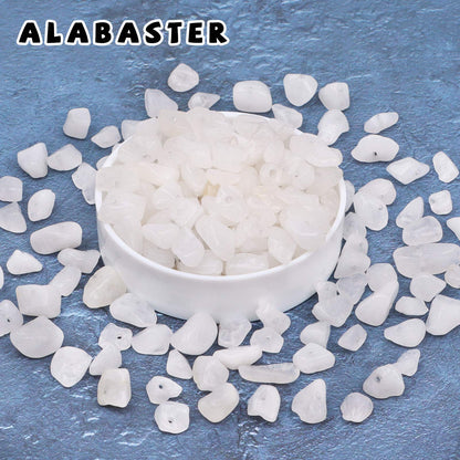 500 pcs Natural Chip Stone Beads, Alabaster 5-8 mm Irregular Gemstones Healing Crystal Loose Rocks Bead Hole Drilled for Jewelry Making Bracelet