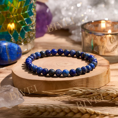 Bivei Lapis Lazuli - Inspiration - 6mm Beaded Bracelets for Women Handmade Semi Precious Natural Stone Stretch Elastic Jewelry for Women Yoga Protection Gifts Small