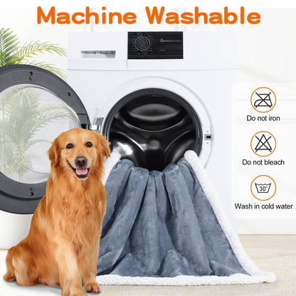 Smiry Waterproof Blanket Throw for Large Dogs, Soft Reversible Dog Blanket for Sofa Couch Bed, Washable Leakproof Sherpa Fleece Furniture Couch Protector(50"x60", Grey/White)