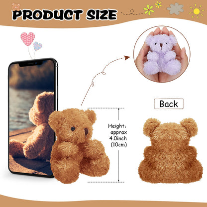 Sotiff 12 Pcs Mini Plush Bear Bulk 4 Inch Stuffed Bears Soft Tiny Animal Doll DIY Keychains Gifts for Volunteer Graduation Baby Shower Party Favors(Brown)