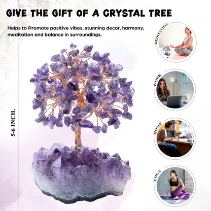Crocon® Amethyst Crystals Tree of Life Cluster Base, Birthday Gifts for Women, Home & Office Decor Money Tree Healing Crystals Womens Gifts Ideas House Warming Gift Sister Unique Purple Decoration