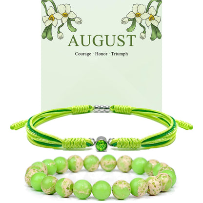 Crgwxzl August Birthstone Bracelets for Women Men,Healing Crystal Protection Stone Green Imperial Jasper Beads Bracelet,String Wrap Zodiac Month Bracelets Birthday Jewelry Gifts