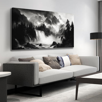 CPKATMT Natural Landscape Wall Decor for Living Room Black and White Mountain Wall Art for Office Large Waterfall Wall Art for Bedroom 29 x 58 Inch