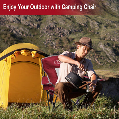 SAILARY Outdoor Folding Camping Chair with Cup Holder, Storage Bag, Large Anti-Sink Feet, 400lbs Capacity, Breathable Mesh Portable Chair for Camping, Beach, Fishing, Sports, Red