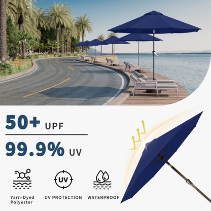 Patio Kingdom 9FT Patio Umbrella with Fiberglass Ribs, Outdoor Market Table Umbrella with Crank and Tilt, UV Resistant Waterproof Canopy for Patio, Garden, Deck, Pool, Navy Blue