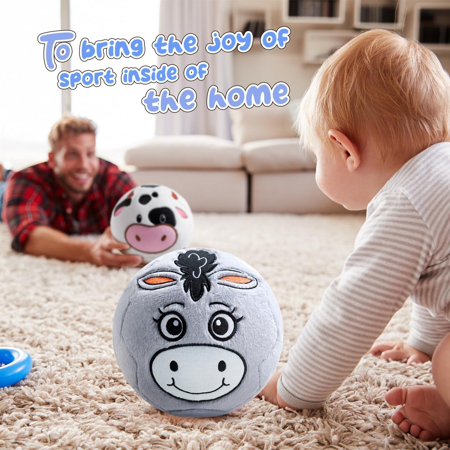 VangeBow Silent Indoor Soccer Balls for Toddlers 1-3, Inflatable Soft Plush Baby Toddler Soccer Ball Toys Gifts for 1 2 3 4 5 Year Old Boy Girl First Birthday Gift (Donkey, Pump Include)