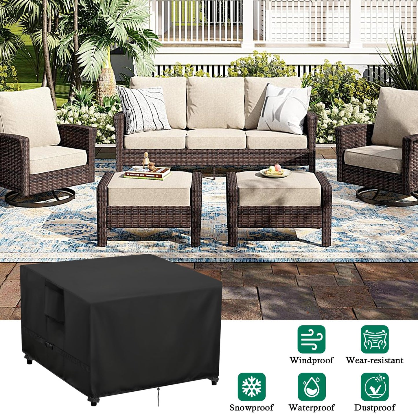 Hdenmist Outdoor Table Cover Square 42 inch Patio Table Cover Waterproof Patio Furniture Covers Rectangular for Outside Small Table and Chair Sets, Fire Pit, Coffee Table, Ottoman -42"L x 42"W' x 28"H