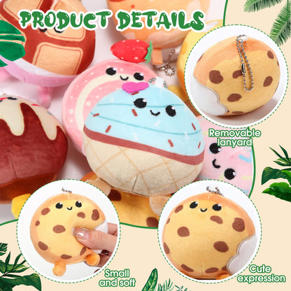 Libima 9 Pcs Mini Stuffed Animals Bulk Adopt a Pet Party Favors 3.15 Inch Small Plush Keychains Cute Ornaments Toys for Baby Shower Birthday Gift Bags Fillers Basket Stuffers(Desserts)