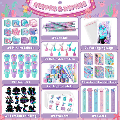 BenLouis 240Pcs Mermaid Party Favors Little Mermaid Pencils Stickers School Stationery Bulk for Kids Sea Birthday Decor Baby Shower Candy Goodie Bag Stuffer Classroom Rewards Pinata Supplies