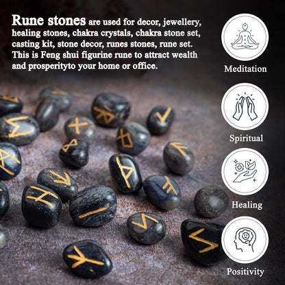 Crocon Blue Jade Rune Stones Set Engraved with Elder futhark Crystal Runes Set Reiki Healing runas for Meditation Chakra Balancing Stone for Beginners Crystal Guide & Pouch 15-20 mm
