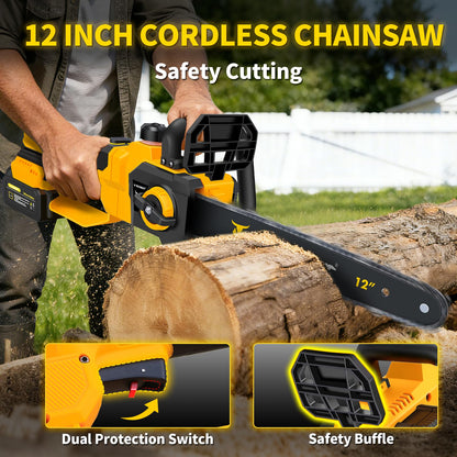 V-MODEST 21V Brushless Telescopic Chainsaw - 12" Lightweight Battery Powered Chainsaw，Cordless Electric Chain Saw with 2 x 4.0Ah Lithium-ion Batteries Chainsaws for Tree Trimming, Branch Pruning