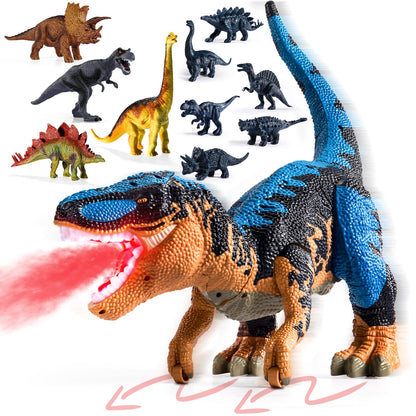 BLmukce 24" Large Dinosaur Toys for Kids 3-5, Big Dinosaur Tyrannosaurus rex Figure Toy with 10+ Dinosaurs Belly Storage, Gliding Wheels, Lights Sounds & Mist Spray – T-Rex that eats Toy for Boys Gift