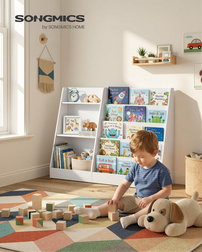 SONGMICS Book and Toy Storage Organizer, 5-Tier Montessori Kids Bookshelf and Toy Storage Shelf, for Children's Room, Reading Nook, 11.8 x 40.8 x 31.5 Inches, Cloud White UGKR077WZ01