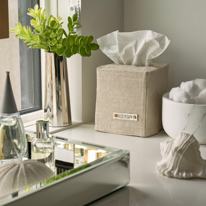 Stylish Tissue Box Cover - This Beige Linen Holder Instantly Covers Your Square Tissue Boxes - The Perfect Cube Cover for Your Bathroom and Home