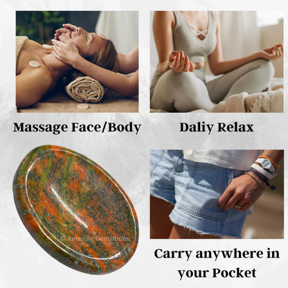 Amazing Gemstone Unakite Worry Stone Crystals and Healing Stones - Worry Stones for Stress Relief - Piedra Crystal Fidget for Meditation, Calming, Relaxation - Unique Stocking Stuffers