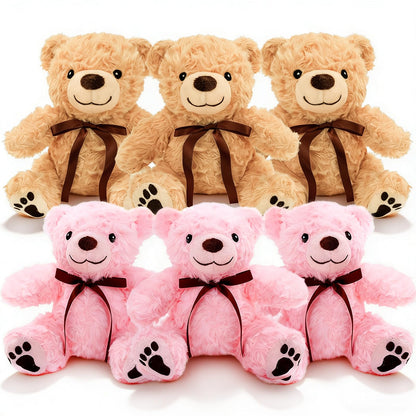 EEYQR 6Pcs Teddy Bear Stuffed Animals Bulk for Baby Shower, Small Stuffed Teddy Bear Plush, Bulk Bears Plush Toys for Baby Shower Party Decorations Christmas Valentine's Day (Brown, Pink)