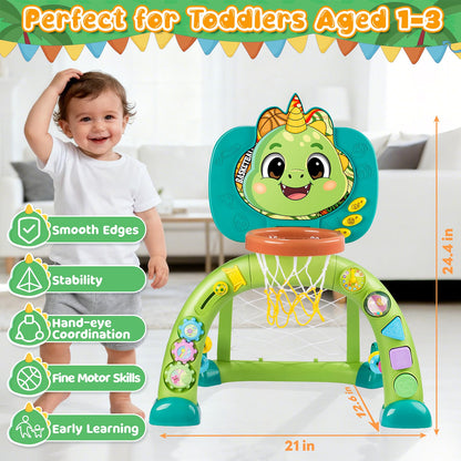 Toddler Basketball Hoop & Soccer Goal, Toys for 1 2 3 Year Old Boys Girls, Dinosaur Sports Play Toy Activity Center, Interactive Musical Sports Toys with Light, Christmas Birthday Gift for Ages 1-3