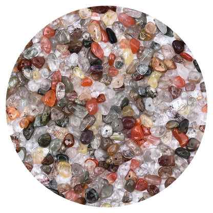Natural Chip Stone Beads 450pcs Mixed Rutilated Quartz Chips 5-8mm Genuine Irregular Healing Crystal Rocks Hole Drilled DIY Loose Gemstone Beads for Jewelry Making Bracelet Earrings Necklace Crafting