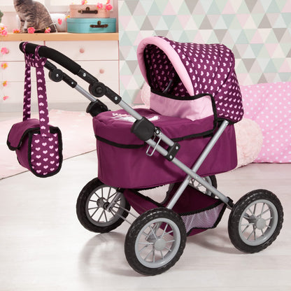 Bayer Trendy Doll Pram & Stroller, Burgundy Pink, 18 inch Dolls, Adjustable Handle, Pretend Play with Accessories