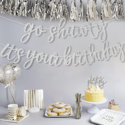 JHZMCRX Go Shawty It's Your Birthday Banner Glitter Happy Birthday Banner Sign Funny Garland Wall Door Banners for Women Girls Birthday Party Decorations Backdrops Silver