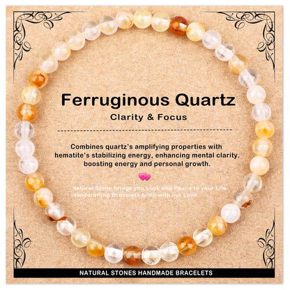 AD Beads 4mm Handmade Ferruginous Quartz Elastic Bracelet – Natural Gemstone for Clarity & Focus – Meditation, Yoga, Healing and Energy Gift for Men Women