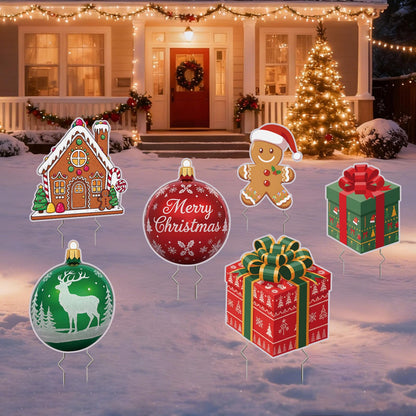 EnjoyView Christmas Ball Yard Sign with Metal Stakes, 14inch Outdoor Holiday Lawn Decorations, Xmas Sign for Porch Garden, Yard, Pathway & Party Decor Weatherproof Coroplast 1Piece