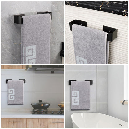NearMoon Self Adhesive Hand Towel Holder/Towel Ring, Stainless Steel Hand Towel Bar Rustproof Stick on Wall-Towel Rack for Bathroom/Kitchen, Square Sticky and Wall Mounted (9 Inch, Matte Black)