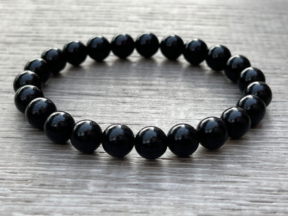 GAF TREASURES Black Obsidian Crystal Bead Bracelet 8mm, Genuine Black Obsidian Stretch Gemstone Bracelet, Healing Crystal Bracelet, Gift for Men & Women (1)