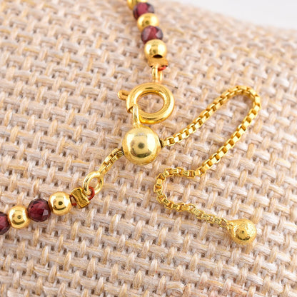 QNAVIC Red Garnet Dainty Slider Link Bracelet For Women, Chakra Healing Crystal Gemstone January Birthstone, Gold Plated Ball 6-8 Inches Adjustable Christmas and Birthday Gifts for Her