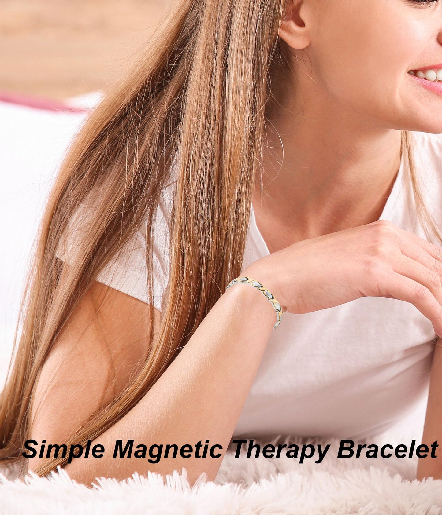 UtenoTureH Magnetic Bracelet for Women for Arthritis, Stainless Steel Bracelets with 3500 Gauss Magnet, Jewelry with Adjustable Tools (B(Silver to Gold))