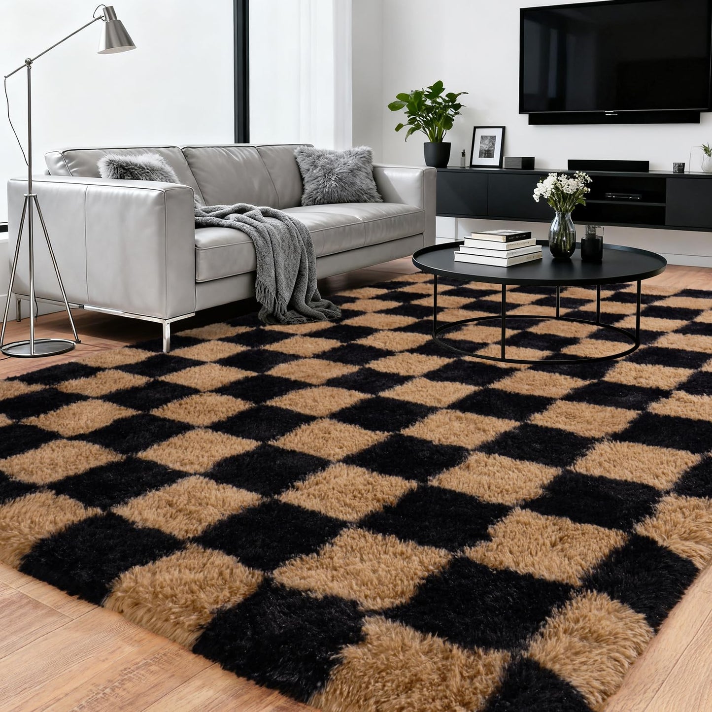 Upgrade Non-Slip Plush Rugs for Living Room, Soft Shaggy Carpets for Living Room, Fuzzy Rugs for Kids' Room, Perfect Decor for Modern Home Grid 6x9Feet