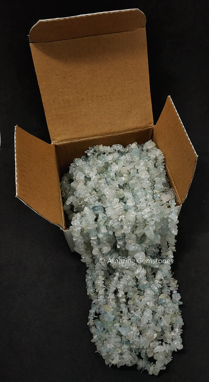 Crushed Aquamarine Pre Drilled Crystal Chips Beads for Bracelets Making, DIY Handmade Natural Healing Crystals (25 Inch Strand)