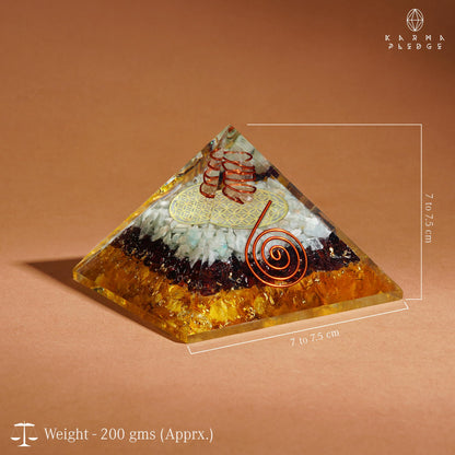 Chakra Healing Crystal Pyramid, Unique Birthday Gifts for Womens, Mom, Love One, Citrine Clear Quartz Orgonite Orgone Pyramid for Meditation, Balance, Positive Energy, Success, Office Desk Decor