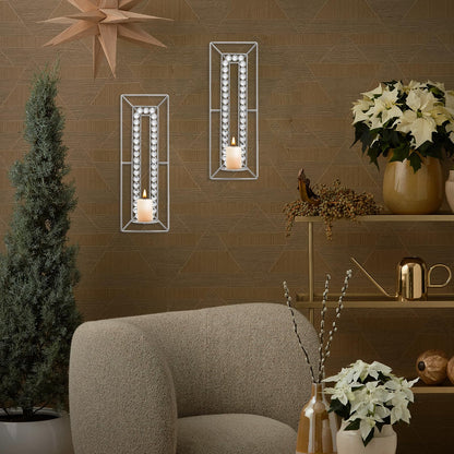 Sxnzequnze Crystal Candle Holder Silver Wall Sconces Set of 2 Glam Room Decor Wall Art Luxury Decorations Fireplace Mantel Decor Home Décor Accents for Living Room Kitchen Bedroom Dining Room Bathroom