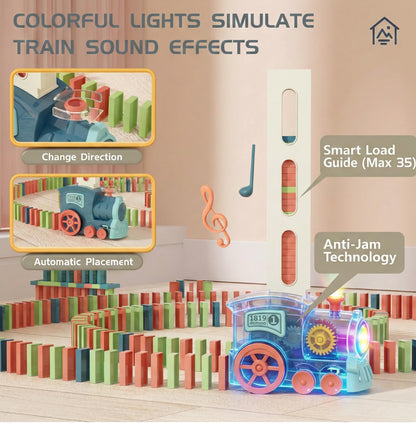 PREPHY Domino Train Toys Kids Games - Automatic Stacking Creative Game 3+ Year Old - Stem Montessori Toy for Boys 4-6 - Summer Autistic Christmas Birthday Gifts 5 6 Toddler Ages 4-8
