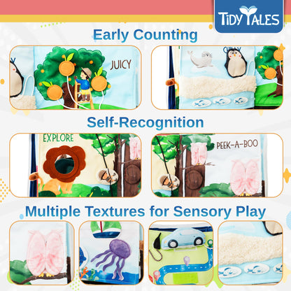 Tidy Tales Busy Book for Toddlers 1-3 - No Loose Pieces - Montessori Toys for 1, 2, 3 Year Olds - Mess-Free Airplane Quiet Board Travel Toy - Educational Busy Board & Soft Toddler Activity Book