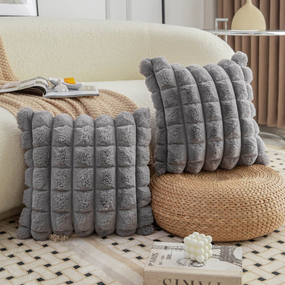 Neelvin Grey Faux Fur Cozy Soft Plaid Decorative Throw Pillow Covers 18x18 inch Set of 2,Velvet Pillowcase Cushion Case for Sofa Couch